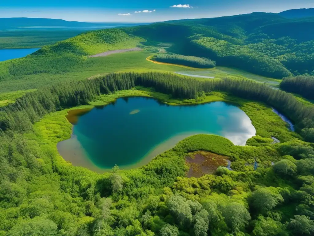 Un paisaje impresionante muestra una mina recuperada en un entorno exuberante y verde