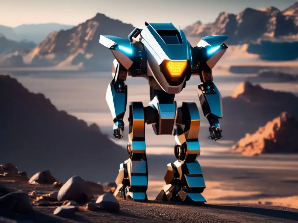 Futurista robot minero en paisaje extraordinario Robótica en la exploración minera sostenible: Robot futurista en paisaje impresionante