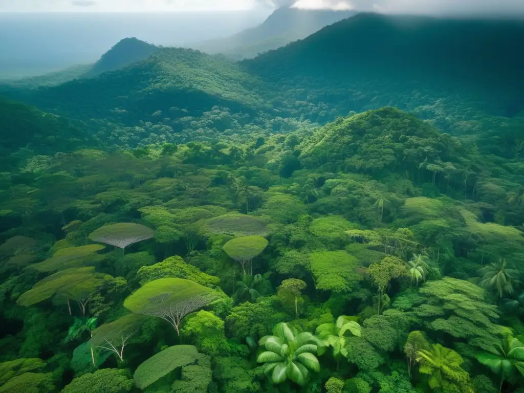 Vista aérea del exuberante bosque tropical con biodiversidad y participación indígena en la conservación