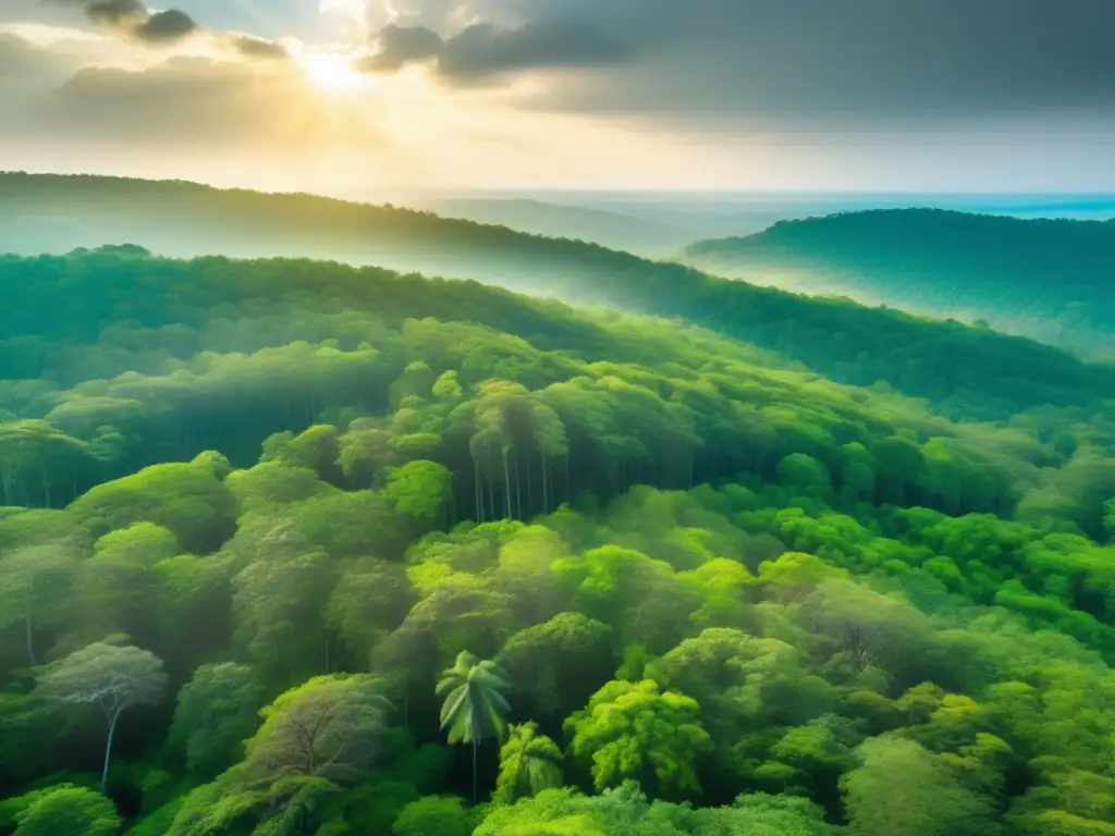 Vista aérea de un exuberante bosque verde con río, resalta la importancia de la transparencia en la gestión de recursos