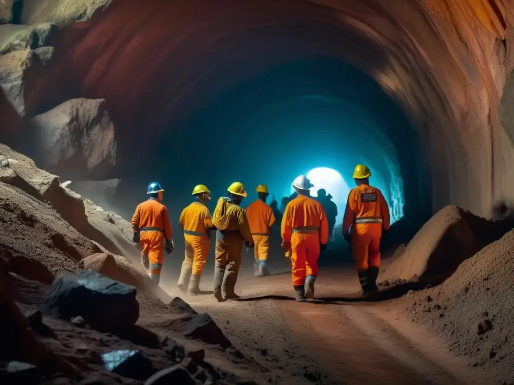 Técnicas sostenibles de minería: Mineros dedicados trabajan en un túnel, revelando tesoros ocultos de la Tierra