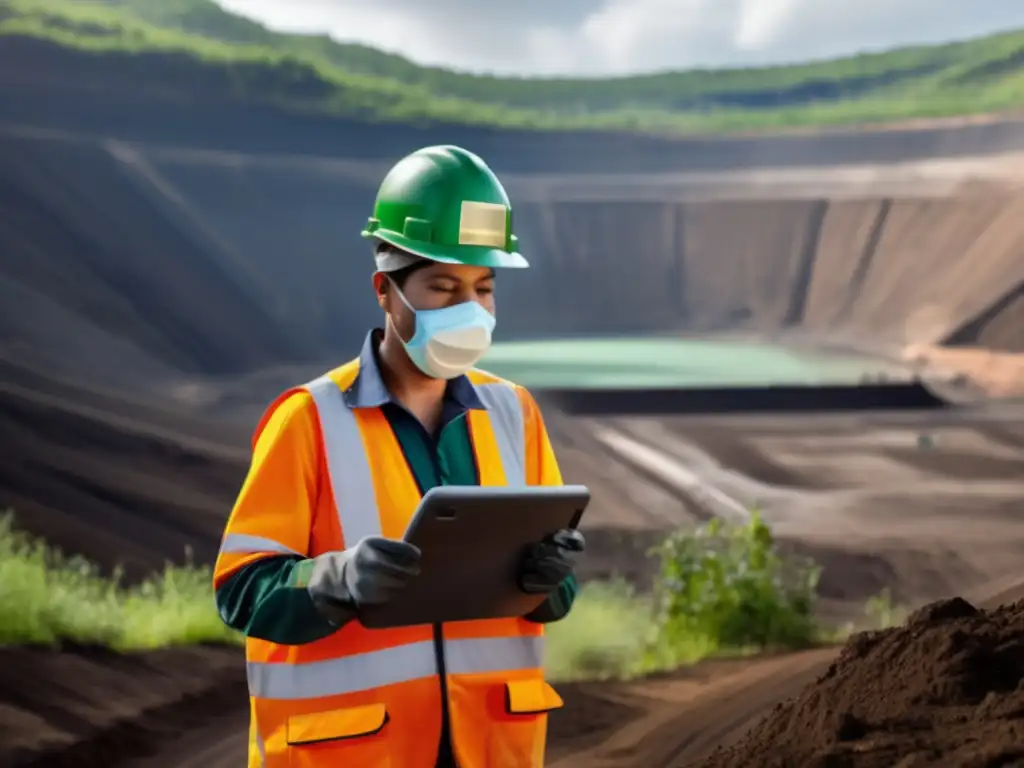 Impacto de la minería en la salud laboral: trabajador minero observando calidad del aire