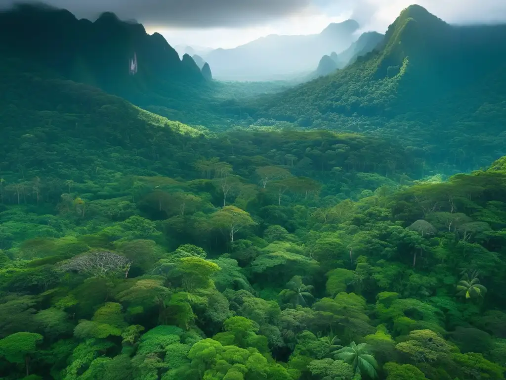 Vista aérea impresionante de una exuberante selva, destacando los desafíos de la minería sostenible en comunidades indígenas