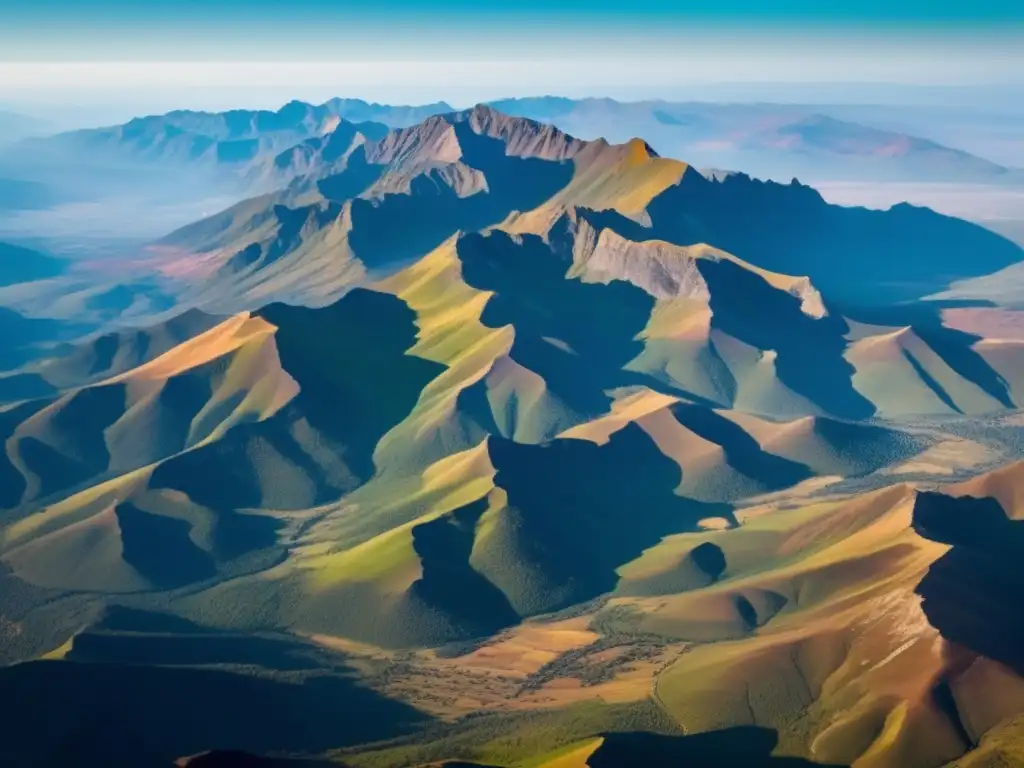 Vista aérea impresionante de una cadena montañosa que simboliza los beneficios de estudiar geología