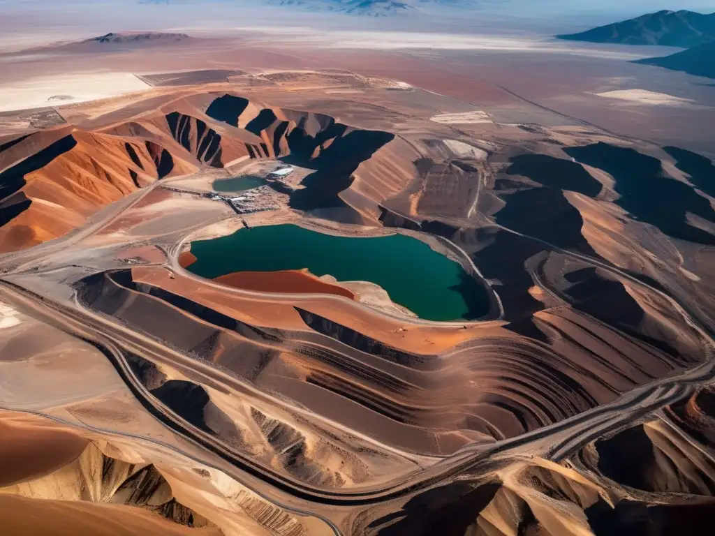 Importancia del yacimiento de Chuquicamata en Chile: vista aérea detallada de la mina de cobre, destacando su magnitud, maquinaria y paisaje