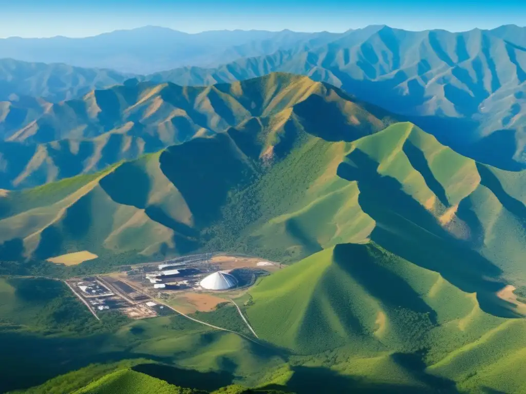 Impacto ambiental minería Sierra Madre Occidental: Vista panorámica de la cordillera con mina responsable y restauración ecológica